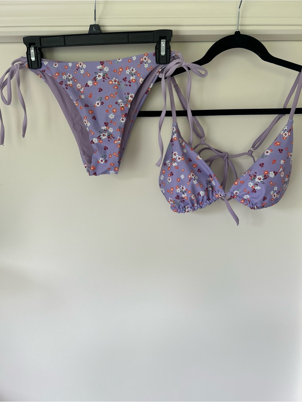 Lavender Floral Tie-Side Bikini Set - Women's Swimwear